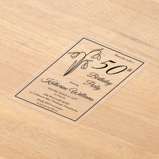 Elegante sneeuwklokjes 50ste verjaardagsfeestje acryl uitnodigingen (Laagn)