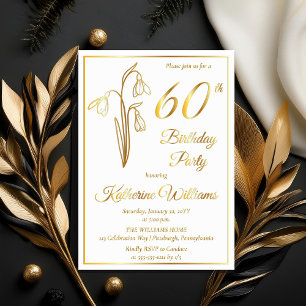 Elegante sneeuwklokjes 60e verjaardagsfeest gestem folie uitnodiging