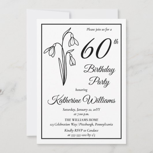 Elegante sneeuwklokjes 60ste verjaardagsfeestje kaart (Voorkant)