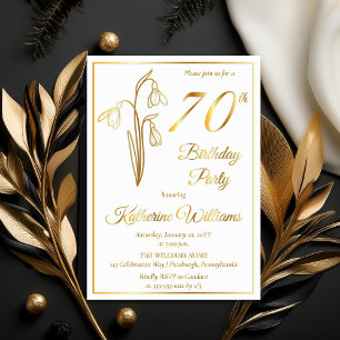 Elegante sneeuwklokjes 70e verjaardagsfeestje gest folie uitnodiging