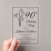Elegante sneeuwklokjes 90ste verjaardagsfeestje acryl uitnodigingen (Insitu (Draagbaar))