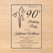 Elegante sneeuwklokjes 90ste verjaardagsfeestje acryl uitnodigingen (Voorkant)