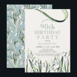 Elegante Sneeuwklokjes Waterverf 90ste Verjaardag Kaart<br><div class="desc">Deze elegante uitnodiging voor de 90ste verjaardag bevat sneeuwklokjes in waterverf op een crèmekleurige achtergrond. De achterkant heeft een licht turquoise blauwe achtergrond met sneeuwklokjes patronen. Personaliseer het naar uw behoeften. U kunt meer konijnproducten vinden in mijn winkel.</div>