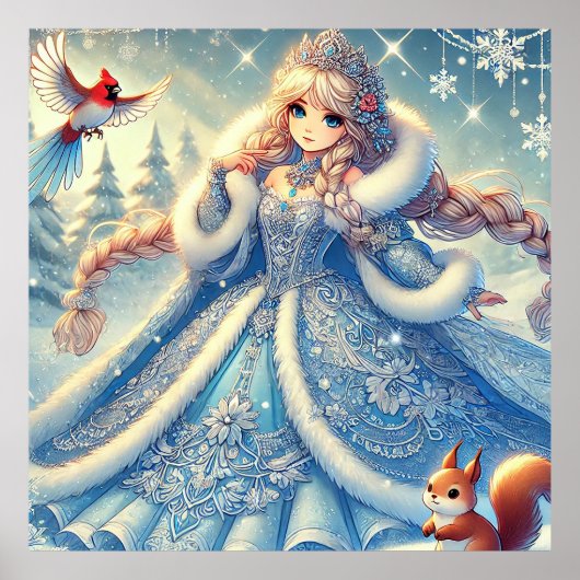 Elegante sneeuwkoningin in Winter Wonderland Poster (Voorkant)