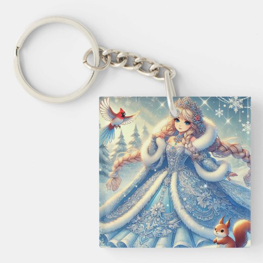 Elegante sneeuwkoningin in Winter Wonderland Sleutelhanger (voorkant)