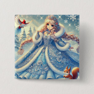 Elegante Sneeuwkoningin in Winter Wonderland Vierkante Button 5,1 Cm