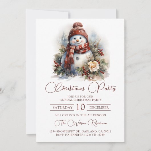 Elegante Sneeuwman Bloem Kerstfeestfeestje Kaart (Voorkant)