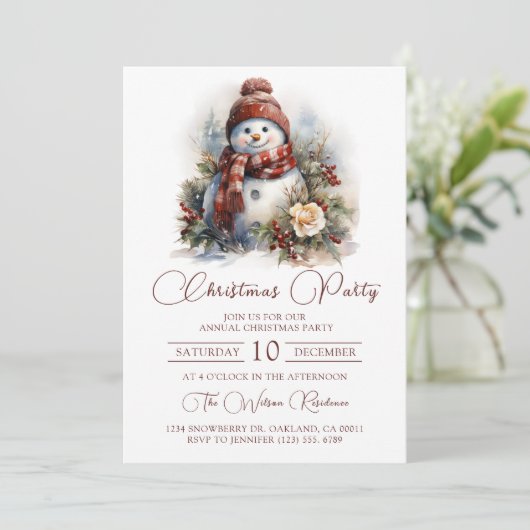 Elegante Sneeuwman Bloem Kerstfeestfeestje Kaart (Staand voorkant)