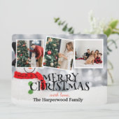 Elegante sneeuwpop vreugde Kerstmis Familie Foto C Feestdagenkaart (Staand voorkant)