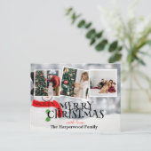 Elegante sneeuwpop vreugde Kerstmis Familie Foto C Feestdagenkaart (Staand voorkant)
