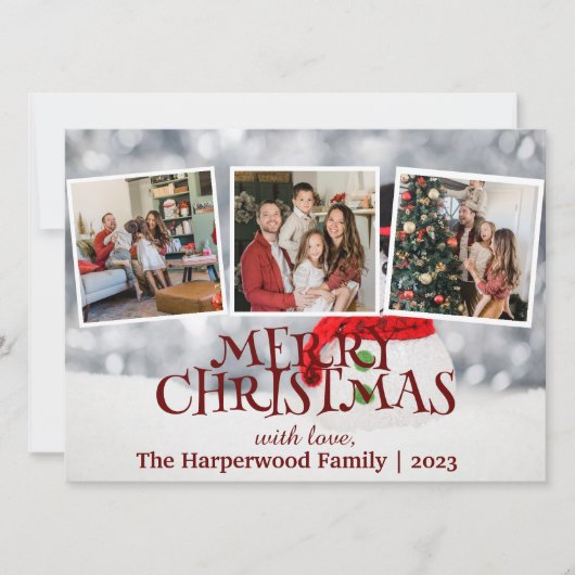Elegante sneeuwpop vreugde Kerstmis Familie Foto C Feestdagenkaart (Voorkant)