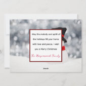 Elegante sneeuwpop vreugde Kerstmis Familie Foto C Feestdagenkaart (Achterkant)