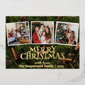 Elegante sneeuwpop vreugde Kerstmis Familie Foto C Folie Feestdagenkaart (Voorkant)