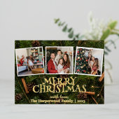 Elegante sneeuwpop vreugde Kerstmis Familie Foto C Folie Feestdagenkaart (Staand Voorkant)