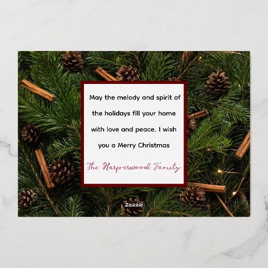 Elegante sneeuwpop vreugde Kerstmis Familie Foto C Folie Feestdagenkaart (Achterkant)