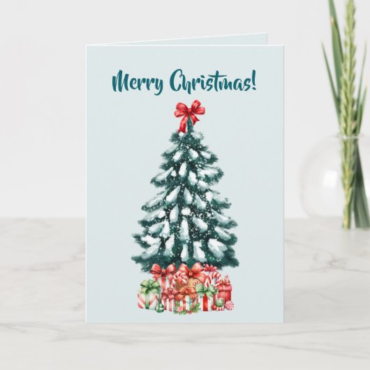 Elegante Sneeuwrijke Kerstboom Mintgroen Kaart (Voorkant)