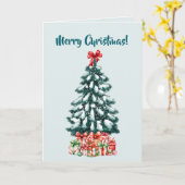 Elegante Sneeuwrijke Kerstboom Mintgroen Kaart (Gele Bloem)
