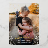 Elegante sneeuwvalrand kerstfoto folie feestdagenkaart (Voorkant)