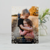 Elegante sneeuwvalrand kerstfoto folie feestdagenkaart (Staand Voorkant)