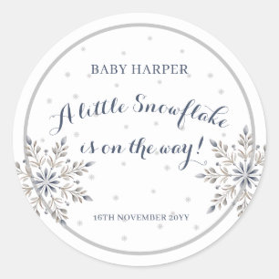 Elegante Sneeuwvlok Baby Shower Ronde Sticker