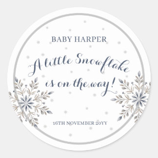 Elegante Sneeuwvlok Baby Shower Ronde Sticker