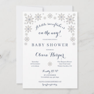 Elegante Sneeuwvlok Baby Shower Uitnodiging