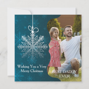 Elegante Sneeuwvlok Blauw Zilver Foto Kerstmis Feestdagenkaart