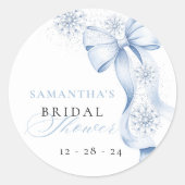 Elegante Sneeuwvlok Blauwe Strik Bruidsfeest Stick Ronde Sticker (Voorkant)
