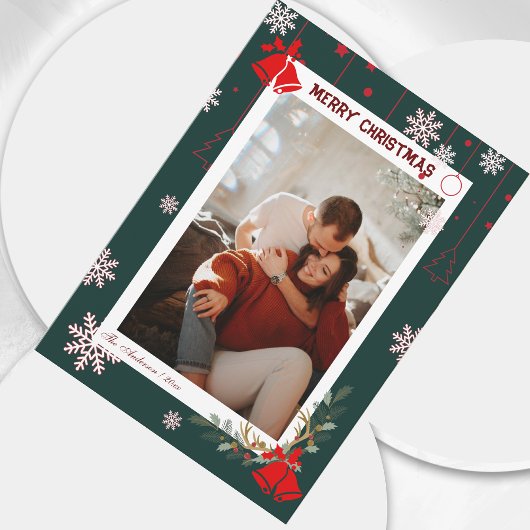 Elegante sneeuwvlok bloemenvrolijke kerstfoto feestdagenkaart