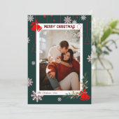 Elegante sneeuwvlok bloemenvrolijke kerstfoto feestdagenkaart (Staand voorkant)