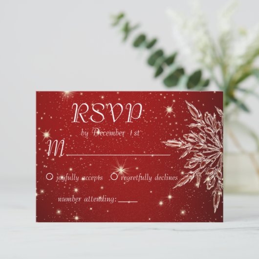 Elegante sneeuwvlok bruiloft RSVP kaartje (Staand voorkant)