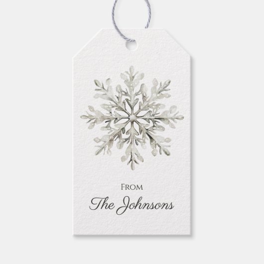 Elegante sneeuwvlok gepersonaliseerde kerst cadeaulabel (Voorkant)