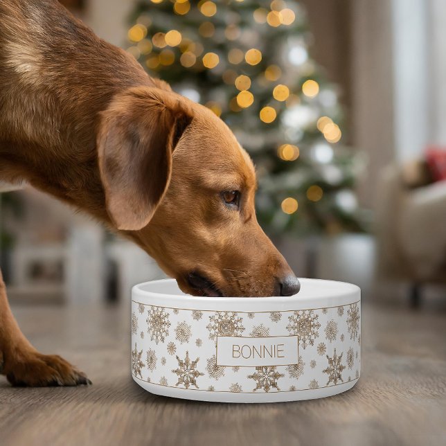 Elegante Sneeuwvlok Gouden Kerstmis Minimalistisch Voerbakje (Creator heeft geüpload)