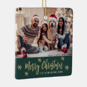 Elegante Sneeuwvlok Groen en Goud Foto Kerstmis Keramisch Ornament (Rechts)