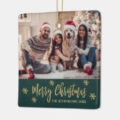 Elegante Sneeuwvlok Groen en Goud Foto Kerstmis Keramisch Ornament (Links)