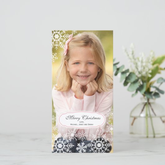 Elegante sneeuwvlok kerstfotokaart feestdagenkaart (Staand voorkant)
