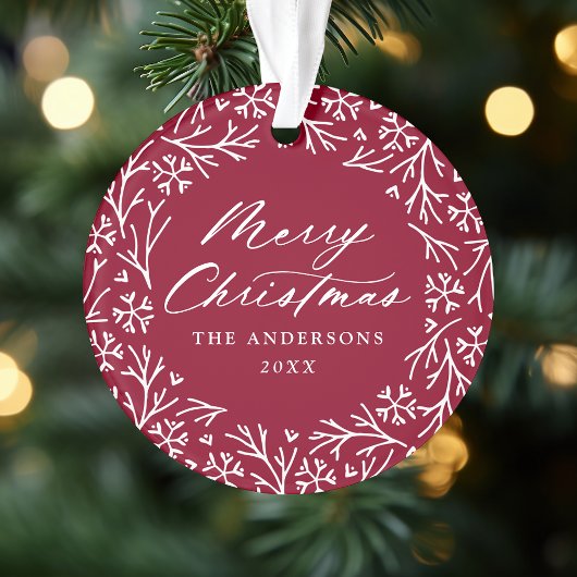 Elegante sneeuwvlok krans cranberry kerst foto ornament