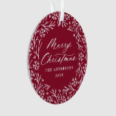 Elegante sneeuwvlok krans cranberry kerst foto ornament (voorkant)