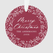 Elegante sneeuwvlok krans cranberry kerst foto ornament (voorkant)