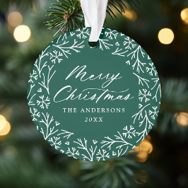 Elegante sneeuwvlok krans groene kerst foto ornament