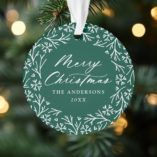 Elegante sneeuwvlok krans groene kerst foto ornament