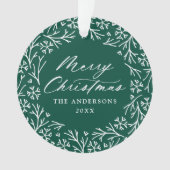 Elegante sneeuwvlok krans groene kerst foto ornament (voorkant)