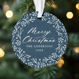 Elegante sneeuwvlok krans marine kerst foto ornament