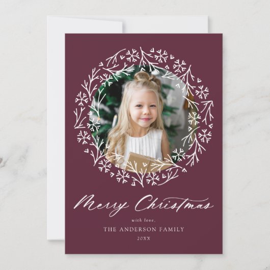 Elegante sneeuwvlok krans Paarse foto Feestdagenkaart (Voorkant)