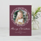 Elegante sneeuwvlok krans Paarse foto Feestdagenkaart (Staand voorkant)