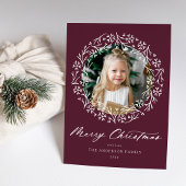 Elegante sneeuwvlok krans Paarse foto Feestdagenkaart