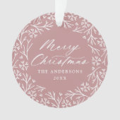 Elegante sneeuwvlok krans stoffige Roos foto Ornament (voorkant)