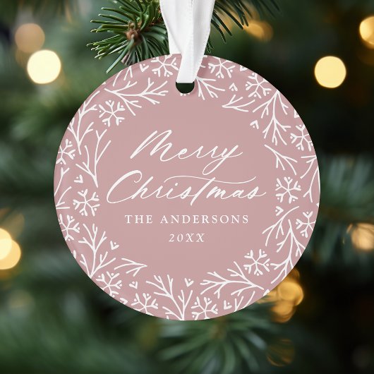 Elegante sneeuwvlok krans stoffige Roos foto Ornament