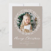 Elegante sneeuwvlok krans Taupe foto Feestdagenkaart (Voorkant)