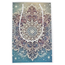 Elegante Sneeuwvlok Mandala in Ijsachtige Tinten Medium Cadeauzakje